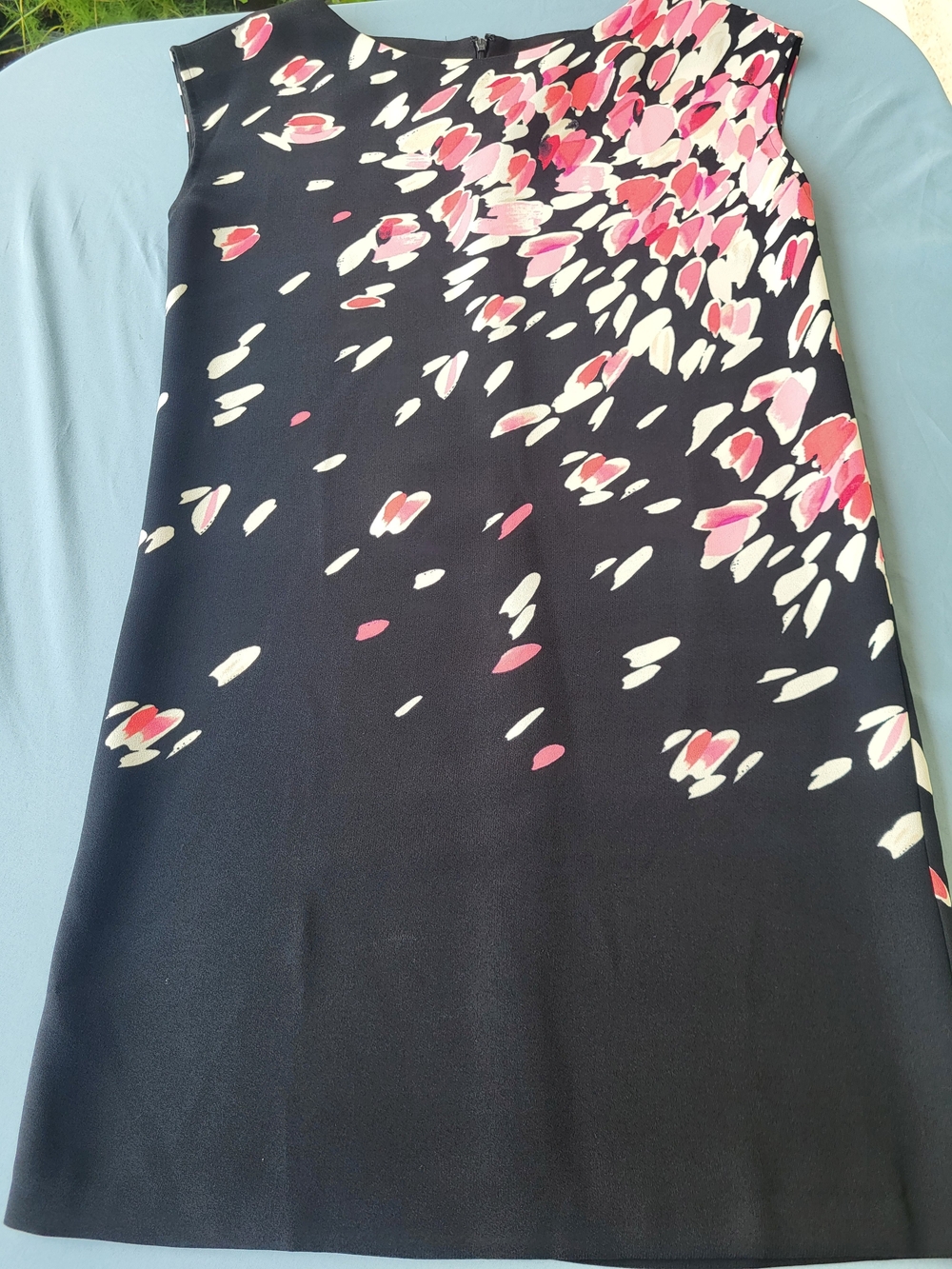 LOFT Navy Midi Dress with Pink and White Petal Print